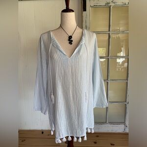 C&C California Linen Rayon airy absorbent pompom tunic shirt